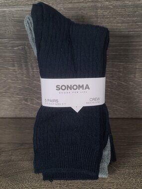 New Sonoma Crew Socks 5 Pair Blue and Gray Women's Fits Sock Sizes 9-11